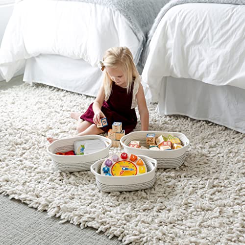 NaturalCozy 5-Piece Rectangle Storage Basket Set- Natural Cotton Rope Woven Baskets for Organizing! Small Basket for Montessori, Baby Nursery, Dog Toy Baskets, Cat Toy Box, Bathroom Organization Bin - color: Black Stitching