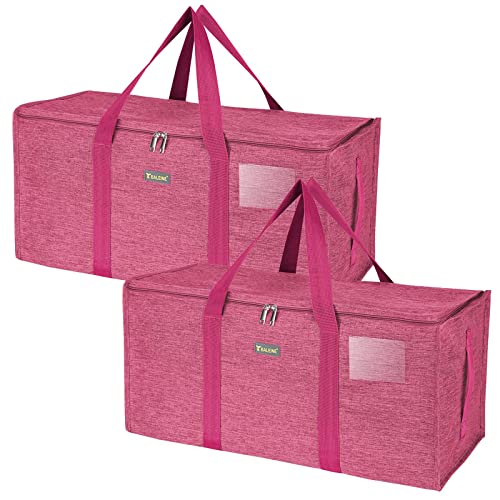 BALEINE Extra Large Storage Tote with Zippers & Carrying Handles, Heavy-Duty Oxford Fabric Moving Bags for Laundry, Space Saving, Storage, 2-Pack, Berry Red - color: Berry Red, size: 2-Pack