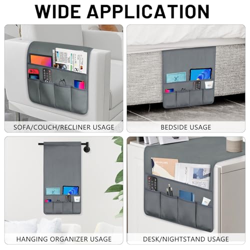 TV Remote Control Holder Couch Caddy, Non-slip Bedside Caddy Organizer with 5 Pockets for Key Glasses Phone Magazine Holders (Gray, 35''x18'') - color: Gray, size: 35''x18''