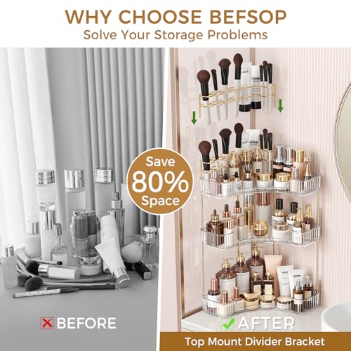 BEFSOP Corner Bathroom Counter Organizer, Upgraded 3-Tier Makeup Organizer Countertop with Makeup Brush Holder, Skincare Exquisite Vanity Organizers Countertop Bathroom Storage Dresser(CLEAR) - color: Clear, size: 3 Tier