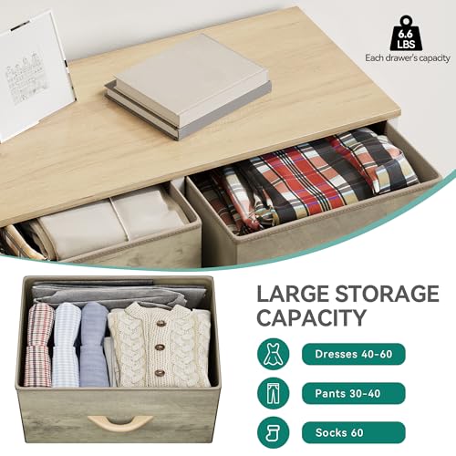 YITAHOME Wide Chest of Drawers, Dresser with 5 Drawers, Oak Greige Fabric Storage Tower, Dresser for Bedroom with 5 Drawers, Living Room, Closets - Sturdy Steel Frame, Wooden Top - color: Oak, style: 5-Drawer