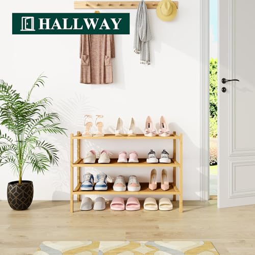 Smiry Bamboo Shoe Rack, 3 Tier Shoe Organizer for Entryway & Closet, Stackable Free Standing Storage Shelf for Shoes, Bags & Plants, Natural - color: Natural, size: 3 Tier-Regular