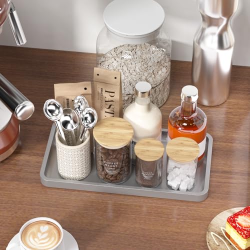 Weenson Bathroom Vanity Tray for Perfume Makeup Jewelry Decor Candle, Bamboo Kitchen Tray for Soap Dispenser Spice, Coffee, Toilet Tank Tray Nightstand Silver 11.81”L x 6.1”W x 0.79”H - color: Silver, size: 11.8" x 6.1" x 0.8"