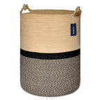 COMSE Extra Large Blanket Basket, Tall Woven Storage Basket, Nursery Hamper, 15.7”x 21.7”, Cotton Rope Laundry Hamper for Toys Clothes Towels, Blend Brown/Black - color: Blend Brown & Black