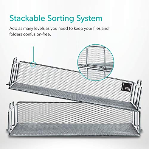 Mindspace 2 Tier Stackable Letter Tray | Paper Tray Desk Organizer | The Mesh Collection, Silver