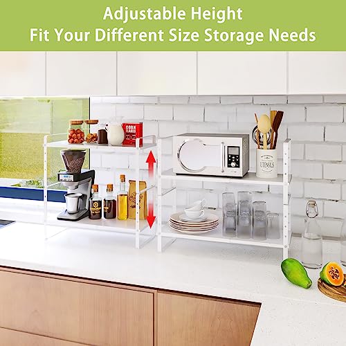 Across-Star Expandable Cabinet Shelf Organizer Rack, Stackable Kitchen Counter Storage Shelves Stand, Adjustable Height Pantry Shelf Spice Rack (White, 2 Pack) - color: White-2 Pack, size: 7.87''D*13-20''W*8.27''H