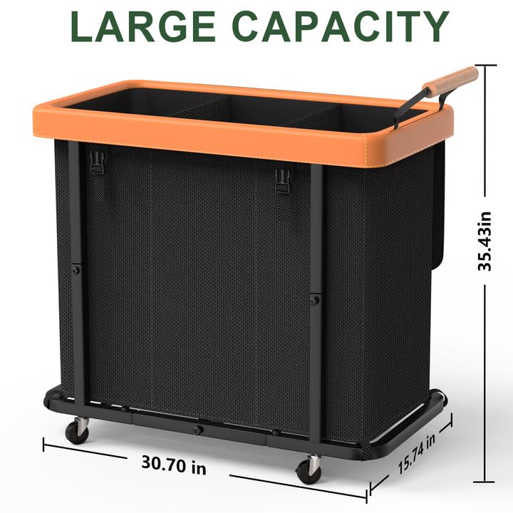 230L (60 Gal) Extra Large Fashion Laundry Sorter 3 Section with Lid, Rolling Laundry Basket Hamper with Handle, Laundry Organizer Storage Cart with Sturdy Metal Frame for Laundry Room, Hotel, Black - color: Black-3 Setion, size: 230L
