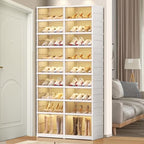 EHAMILY Foldable 9-Tier Shoe Rack Organizer for 18-36 Pairs - Collapsible Clear Plastic Shelf for Closet, Entrance or Front Door - Tall Stackable Folding Shoes Storage Boxes cabinet - size: 9 Tiers 36 Pairs