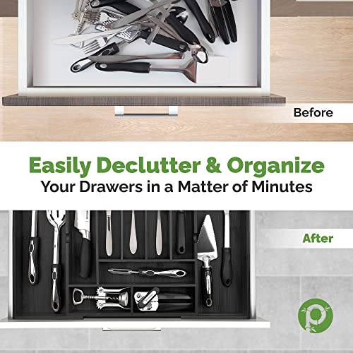 Pristine Bamboo Silverware Organizer - Expandable Kitchen Drawer Organizer - Adjustable Kitchen Drawer Organizer for Utensils, Expandable to 25 Inches Wide, 10 Slots - Black - color: Black, size: 10-Slots