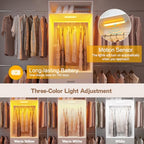 Wooden Closet System With LED Light 11FT Closet Organizer with 3 Wooden Drawers Walk-in Closet Organizer System with Tower and 4 Extendable Hanging Rods White