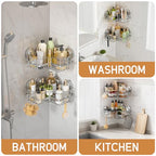 LEVERLOC 2 Pack Corner-adaptive Suction Cup Shower Caddies, Drill-Free Wall Mounted Basket, Stainless Steel Rustproof Corner Shower Shelf, Large Capacity Removable Suction Cup Bathroom Organizer, Gray - style: Corner-adaptive, Gray