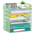 7 Tier Paper Organizer - Mesh Desktop File Holder with Handles for Office School Desk, Black (Mint green) - color: Mint green