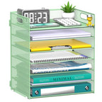 7 Tier Paper Organizer - Mesh Desktop File Holder with Handles for Office School Desk, Black (Mint green) - color: Mint green