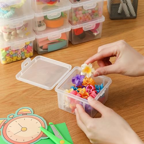 10-Pack Small Plastic Containers with Lids, Clear Stackable Storage Boxes & Bins Organizer for Bead Organizer, Craft Storage, Stickers, Jewelry & Small Items – Square Small - size: Clear Square Small - 10 Pack