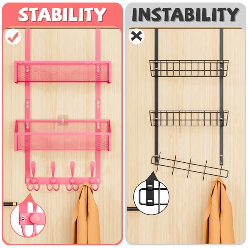 Kaiferty Over The Door Hooks Organizer, Coat Rack Over The Door Storage Hanger Towel Rack, Back of Door Storage Organizer for Bathroom,Bedroom,Kitchen,Office (Pink, 3-Tier) - color: Pink, size: 3-Tier