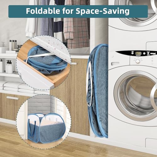 2 Pack Collapsible Laundry Baskets, 90L Large Foldable Laundry Basket, Pop Up Hampers for Laundry, Dirty Clothes Laundry Hamper for Bedroom, Bathroom, Dorm, Laundry Room, Travel or Camping Blue - color: 2xBlue