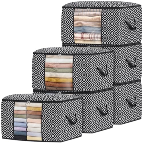 StorageTastic Direct 100L, 6 Pack, Storage Containers, Large Clothes Storage Bins Foldable Organization and Storage Bags with Reinforced Handle, Clear Window for Bedding, Blankets, Clothing, Black - color: Black, size: 6 x 100L