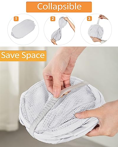Durable Collapsible Laundry Baskets, Reinforced Mesh Pop Up Laundry Hamper, Foldable Clothes Hampers with Carry Handles for Laundry, Bathroom, Kids Room, Dorm or Travel White - color: White, size: Pop Vertical