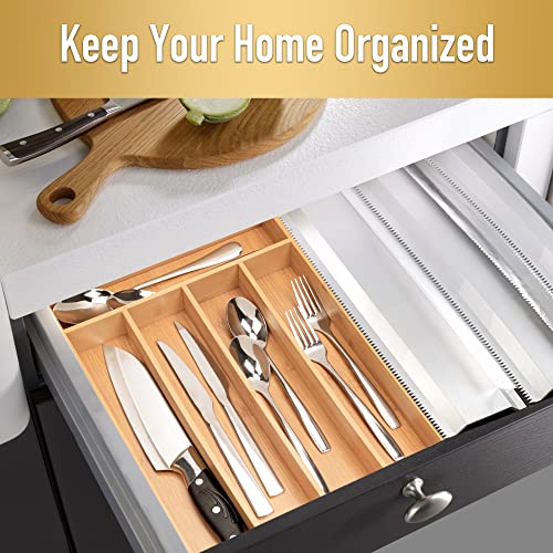 Besilord Silverware Organizer Kitchen Drawer Organizer Utensil Organizer Bamboo Silverware Holder Cutlery Organizer in Drawer Flatware Organizer Tray(5 slots, Natural - color: Natural, size: 5 Slots