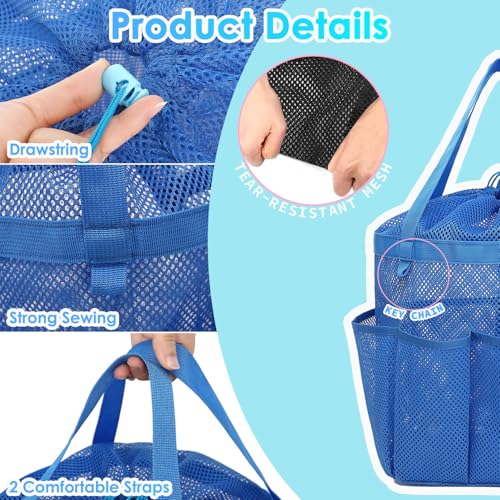 Fammart Mesh Shower Caddy Portable with Drawstring, Dorm Room Essentials for College Girls Guys, 8-Pocket Extra Large Shower Bag Basket Tote for Camping Beach Gym Travel Toiletry Bathroom - color: Extra Large, Drawstring Closure - Blue