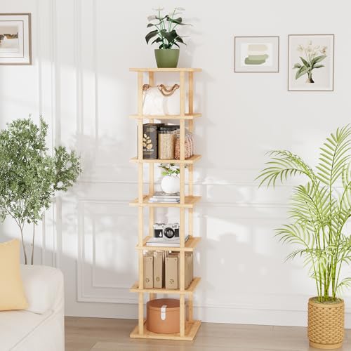Vertical Tall Shoe Rack For Entryway - Tall 7 Tier Free Standing Slim Narrow Bamboo Wood Shoe Boots Storage Shelf Small Spaces For Garage Closet Doorway Garage Living Room Storage for Kitchen Bathroom - color: Nature, size: 7 Tier