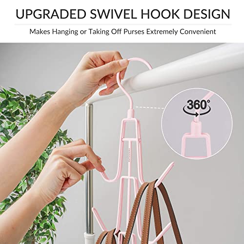 ZEDODIER 2 Pack Purse Organizer for Closet, Heavy-Duty Hanging Purse Hanger Closet Holds Up to 12 Purses, Metal Rotating Space Saving Bag Holder Handbag Storage Hook Backpack Rack, Pink - color: Pink, size: 2 Pack
