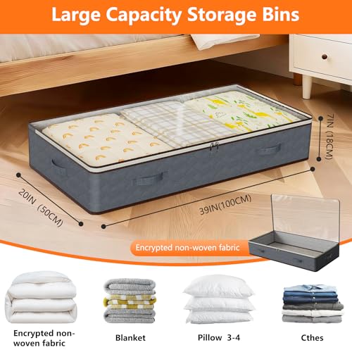 90L Under Bed Storage Containers,4-Pack Closet Organizers and Storage Bins,for Organization and Storage Clothes, Shoes, Blankets & Pillows,Visible Transparent Top Storage Bins with Lids, Grey - color: Grey, size: 4 Pack