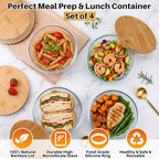 Blushtier 4 Pack 44 oz Borosilicate Glass Food Containers with Bamboo Lids, Stackable Glass Bowls for Meal Prep & Lunch, Microwave, Freezer and Dishwasher Safe - size: 44 oz