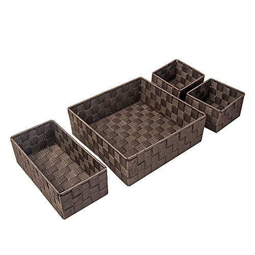 Posprica Woven Storage Baskets for Organizing, Small Baskets Cube Bin Container Tote Organizer Divider for Drawer, Closet, Shelf, Dresser, Set of 4(Brown) - color: Brown