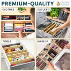 Bamboo Drawer Organizer - with Inserts & Labels, 17-22" - Adjustable Spring Loaded Kitchen Dividers for Utensils & Junk Storage - Expandable Silverware Separators for Organization