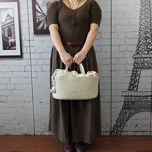 Baby Diaper Caddy Organizer for Girl Boy Cotton Rope Nursery Storage Bin Basket Portable Holder Tote Bag for Changing Table Car Travel Baby Shower Gifts Newborn Registry Must Have Items oatmeal - color: oatmeal, size: Regular