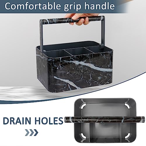 BYUNER Plastic Shower Caddy Dorm: Portable Bathroom Caddy Organizer for College with Handle and Adjustable Divider, Utility Hard Shower Basket Bath Tote for Toiletry, Shampoo, Soap (Black Marble) - color: Black Marble
