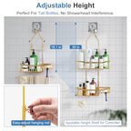 Shower Caddy, Extended Length Shower Organizer with Hooks, Rustproof Shampoo Soap Holder, Large Hanging Bathroom Caddy - color: Gold - 2 Tier - Standard