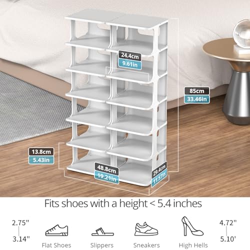 ZOINLIY Stackable Shoe Organizer for Closet, Small Shoe Rack for Entryway, Bedroom, Dorm Rooms, Free Standing Shoe Shelf, Plastic Shoe Cubby for Small Space, Grey Space Saver Shoe Holder - size: 7 Tiers, 2 Columns