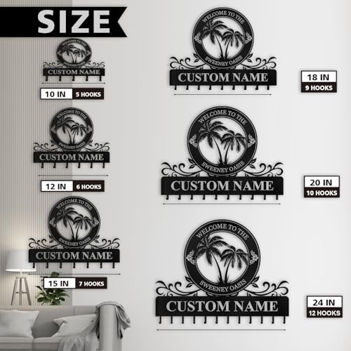 Personalized Key Holder for Wall - Beach Theme Coat Rack Wall Mount with Palm Tree Design, Metal Key Organizer with Hooks, Key Hanger Wall Decor for Front Door Kitchen Bathroom, Housewarming Gifts - color: Color04 Palm Tree