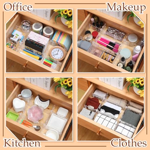 45 Pcs Adjustable Clear Drawer Dividers with Fixed Buckle DIY Plastic Drawer Organizer Box Dividers Back to School Gift for Sock Underwear Makeup Kitchen Bedroom Dresser Office Storage(Clear)
