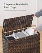 SETVSON Laundry Hamper with Lid 132 L, (35 Gallons) Clothes Hamper with Lid, Handwoven Rattan Laundry Hamper with Metal Heightened Feet, Laundry Hampers with 3 Removable Liner Bags for Laundry-Brown - color: Brown, size: 132 L - 35 gal