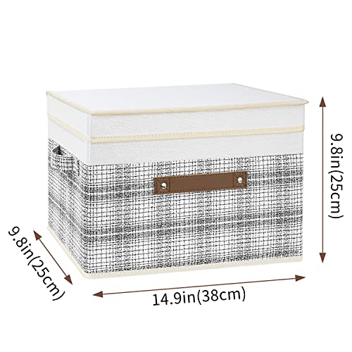 TYEERS Collapsible Storage Bins with Lids, Patchwork Design, Washable, Fabric Storage Boxes, 14.9x9.8x9.8 inches, 3 Pack, Gray - color: Gray & White, size: set of 3