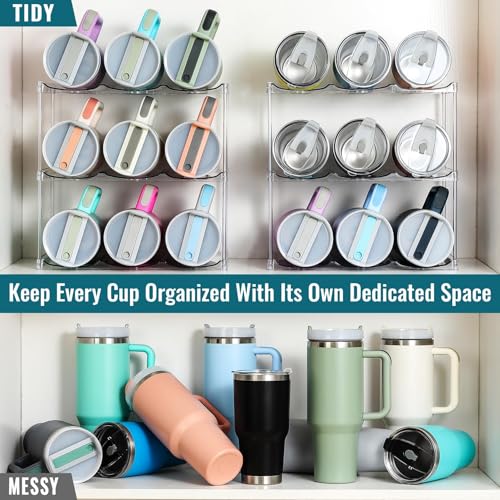 Design for Stanley 40 OZ & Large Bottles & Tumblers with Handle, Acrylic Water Bottle Organizer - Stackable Clear Wine Rack, Cup Holder for Home Kitchen Pantry Shelf Countertop Cabinet, 3 Tier Hold 9 - size: 3 Tier for 9