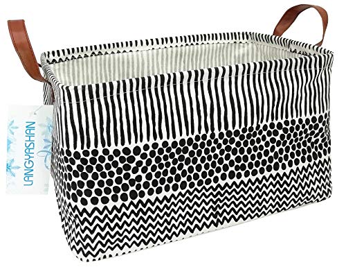 LANGYASHAN Rectangular Storage Bin Collapse Canvas Fabric Cartoon Storage Basket with Handles for Organizing Home Kitchen Boys and Girls Toys Office Closet Shelf Baskets (Rec Black line) - color: REC Black line