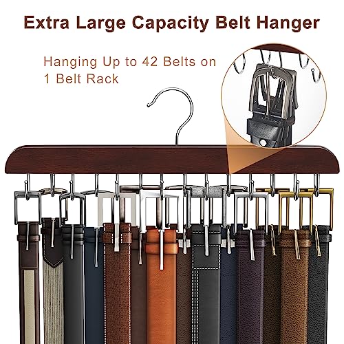 Belt Hanger for Closet, Sturdy Wood Belt Rack Closet Accessories with 14 Hooks Belt Organizer for Closet Organizers and Storage Max 42 Belts-Mahogany 1 Pack - color: Mahogany, size: 1 Pack
