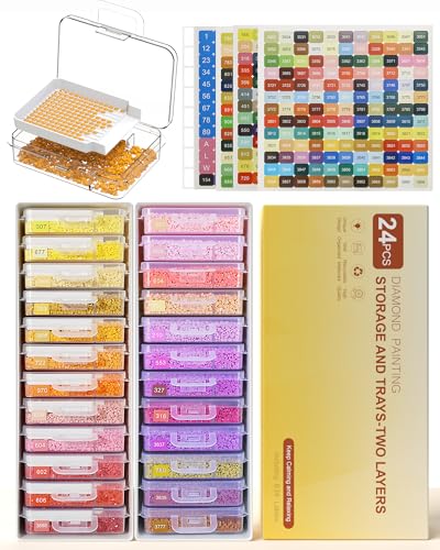 Redtwo 24pcs Diamond Painting Storage Containers Trays with Double Layers, 3-in-1 Diamond Painting Trays with Lids, Diamond Art Accessories, Diamond Art Drills Storage & Line-Up - style: 24-PCS