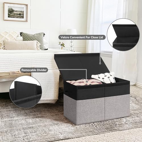 INDRESSME 25"x13"x16" Large Storage Box, Storage Organizer Collapsible Bins with Lids, Playroom, Living Room, Storage Baskets (Black & Grey) - color: Black & Grey, size: 25"x13"x16"
