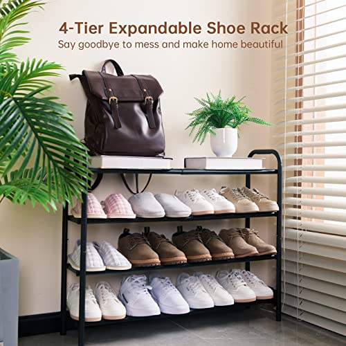Gonfoam 4-Tier Expandable Shoe Rack,Adjustable Shoe Shelf Storage Organizer Heavy Duty Metal Free Standing Shoe Rack for Entryway Closet Doorway (Black) - color: Black, size: 4 Tier