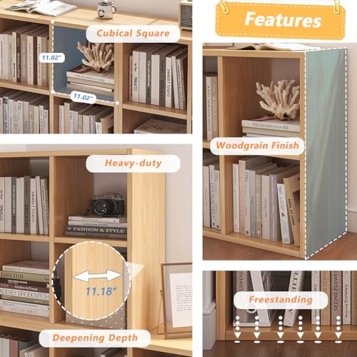 NELYE 4 Cube Organizer Bookcase - Fabric Storage Bins Container, Open Shelf Simple Compartments Bookshelf, Oak - color: Oak, size: 4-Cube