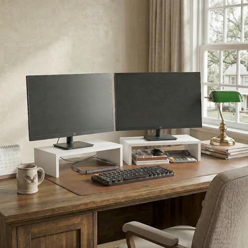 Furinno CLASSIC Monitor Stand Riser Set of 2, 15.7" Wide Dual Monitor Riser, Stackable Separable Laptop Stand for Desk, Desktop Organizers and Accessories, for Office Supplier, White - color: White