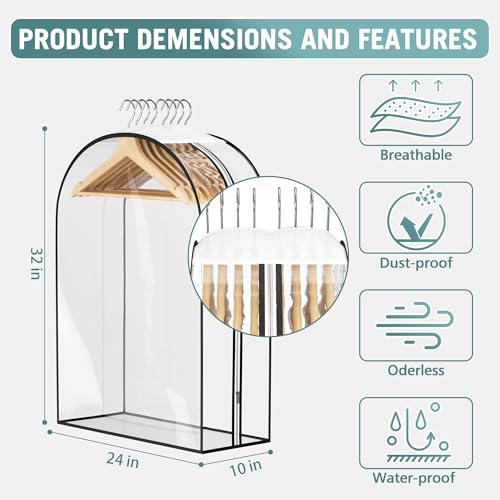 Liuoud Clear Garment Bag for Hanging Clothes 10” Gusseted, 32” Suit Bags for Open Closet Storage Plastic Clothes Cover for Coat, Dress, Shirts, Fur, Jacket, Wardrobe Protectors, 4 Pack - color: Clear, size: 32 inch