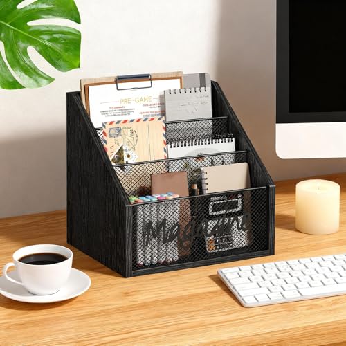 YATINEY Magazine Holder, Wood Magazine Rack Floor, Mail Organizer Countertop, Magazine Mail Holder Sorter, Record Holder for Magazines, Books, Newspapers, Tablets, Black MR02BB - color: Black