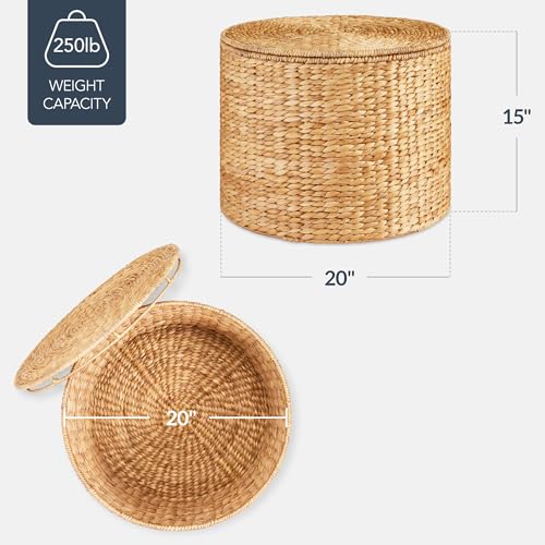 Best Choice Products Large Round Storage Ottoman W/Lid, Handwoven Water Hyacinth Footstool, Accent Stool, Side Table, Storage Container, Plant Stand For Living Room, Office, or Bedroom - Natural - color: Natural