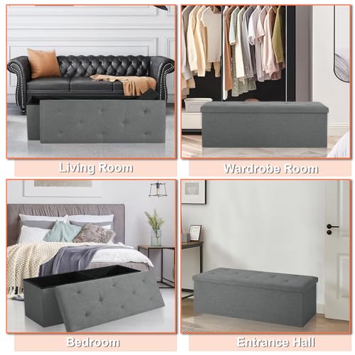 30 inch Storage Ottoman Bench, 30 inch Folding Storage Bench Ottoman, for Bedroom, Living Room, and Utility Room, Grey (30'' W) - size: 15"D x 30"W x 15"H